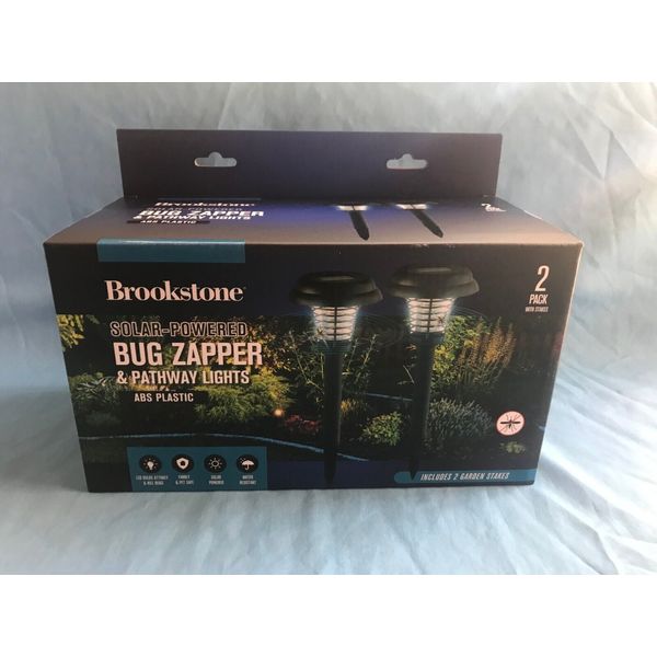 New 2-Pack Brookstone Solar-Powered Bug / Insect Zapper & Pathway Lights