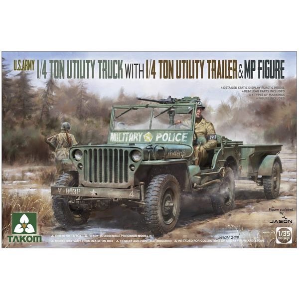 Tacom TKO2126 1/35 US Army 1/4 Ton Utility Truck w/Trailer & Military Police Figure Plastic Model