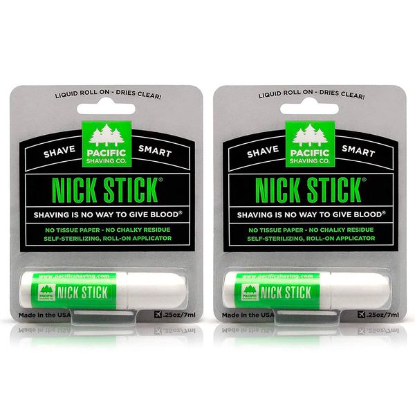 Pacific Shaving Company Nick Stick - No Tissue Paper, No Chalky Residue, Dries Clear, Liquid Roll-On Applicator, Puts Nicks in Their Place, with Vitamin E & Aloe, Styptic Pencil .25 oz (2 Pack)