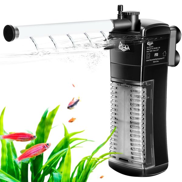 AQQA Internal Fish Tank Filter, 3 in 1 Submersible Aquarium Filter Pump with Adjustable Water Flow,Ultra Silent Biochemical Filtration Powerful Pump for 15-40L Aquariums(S)