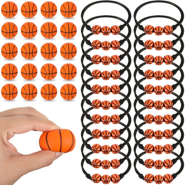 64 Pcs Baseball Theme Party Favors Including 32 Mini Baseball Stress Ball 32 Adjustable Baseball Basketball Football Soccer Bracelet 32 Sport Ball Party Favor Set for Team Reward Birthday (Basketball)