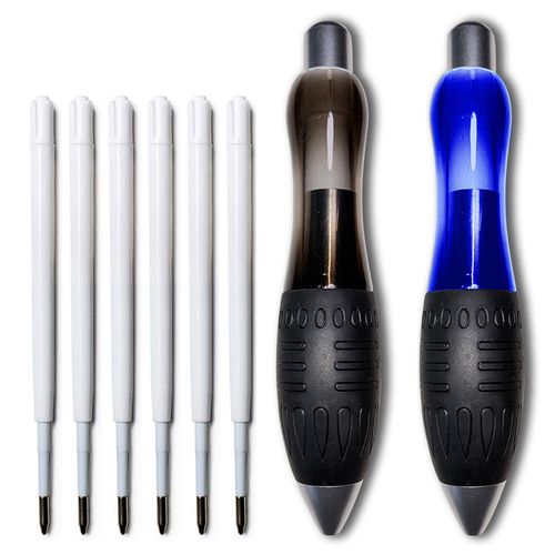 lyforx 𝟯 𝗼𝘇 Fat 𝐇𝐞𝐚𝐯𝐲 𝐖𝐞𝐢𝐠𝐡𝐭𝐞𝐝 Pens for Arthritis Parkinson's Carpal Tunnel Tremors Wide Grip, Thick Barrel, Easy to Hold Black Blue (2 Pens + 3 Blue 3 Black Refills)