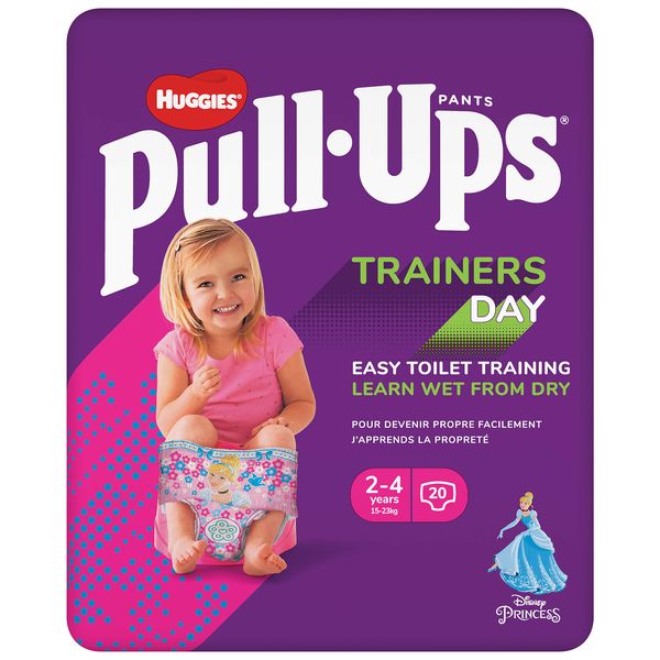 Huggies Pull-Ups, Trainers Day Nappy Pants for Girls - 2-4 Years, Size 5-6+ Pull Up Nappies (20 Training Pants) - Essential Pull-Ups for Easy Toilet Training - Learn Wet From Dry