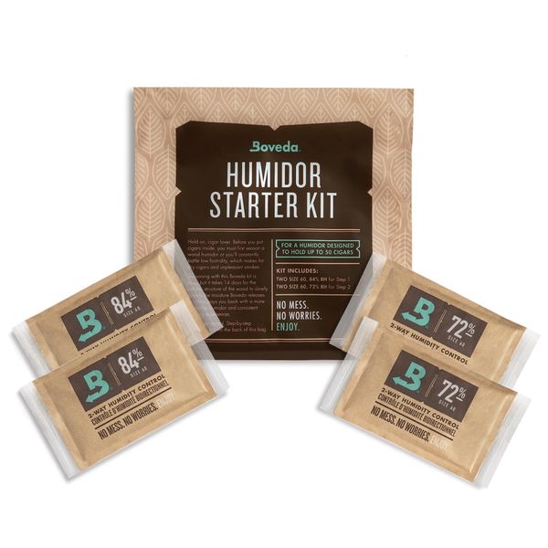 Boveda Humidor Starter Kit Bundle: Season a Wood Humidor Plus Maintain Humidity with 2-Way Humidity Control | Includes (2) Each Size 60 Boveda 84% RH & 72% RH | 1-Count