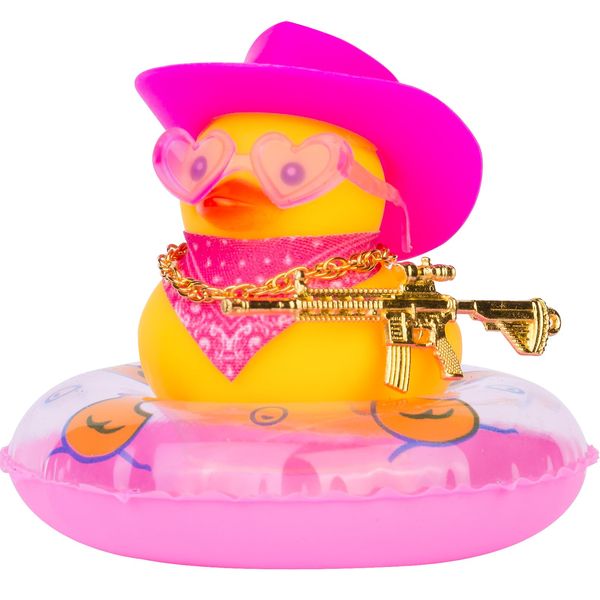 MuMyer Cowboy Duck Car Dashboard Decoration Swim Ring Car Rubber Duck Decoration Accessories with Mini Swim Ring Cowboy Hat Scarf Necklace and Sunglasses(Love Sunglasses-Pink)