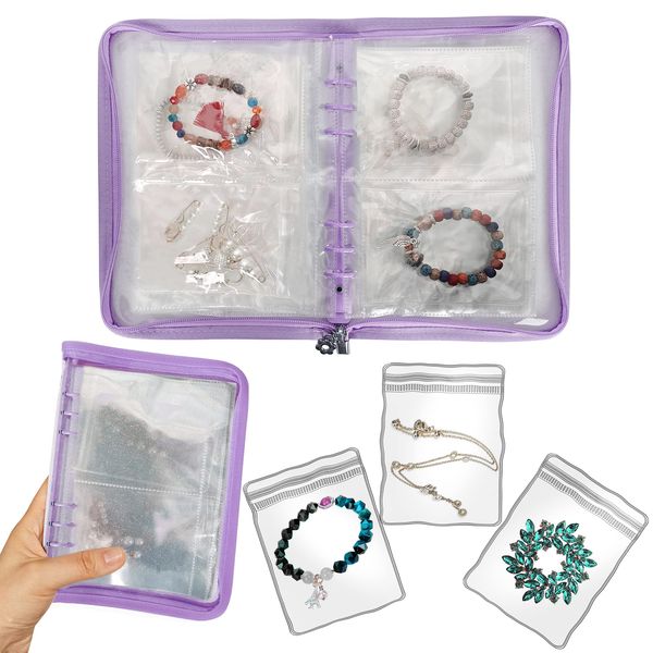 LingLingo Bracelet Holder Travel Jewelry Organizer Case Transparent Jewelry Storage Book for Earring Necklace Ring with Small Clear Zippered Pouch