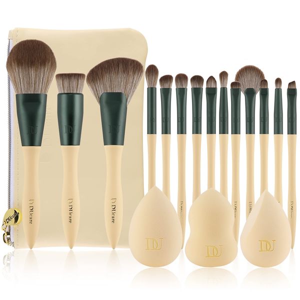 DUcare Makeup Brushes, 14 Pieces, Makeup Sponge, Set of 3, Includes Storage Pouch, Premium Taklon, Super Soft, Makeup Brush, Makeup Sponge Included, Premium Carry Bag Included, Gift Box Included