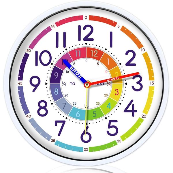 Time Teaching Clock 12 Inch Silent Wall Clock for Kids Learning Time, Silent ...
