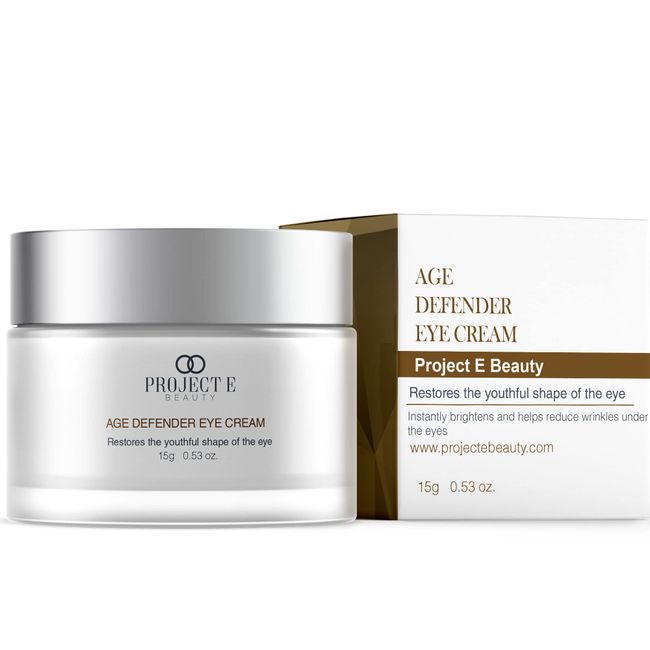 Age Defender Augencreme von Project E Beauty, hellt und glättet unter den Augen, reduziert Linien und Augenringe, Anti-Aging & Hydratisierend, Faltenglättung & Entpolsterung, 15 g