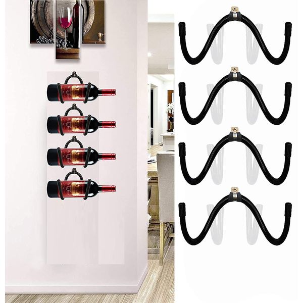 Pmsanzay 4 Pack Wine Rack Wall Mounted, Wine Bottle Storage Holder Organizer with Rubber Protection（No Scratches）- for Home & Kitchen Décor,Dining Room,Bar - Saves space on the floor.