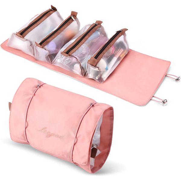 Zoomers Makeup Pouch, Travel Pouch, Cosmetic Pouch, Large Capacity, Waterproof, Foldable, Multi-functional, Portable, Removable, Accessory Holder, Stylish, Makeup Bag, Bathroom Pouch, PINK