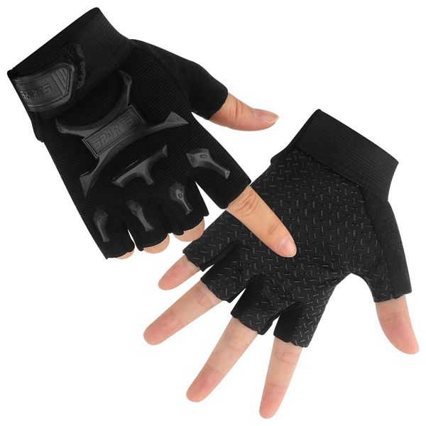 Kid Half Finger Fingerless Cycling Gloves Mitten for Child Children Exercise Skate Skateboard Accessories Roller Skating Other Sports Anti-Abrasion (Black)