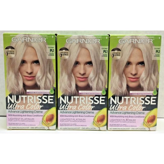 Garnier Nutrisse Ultra Color, Advance Lightening Creme, Coconut PL1, Pack Of 3!