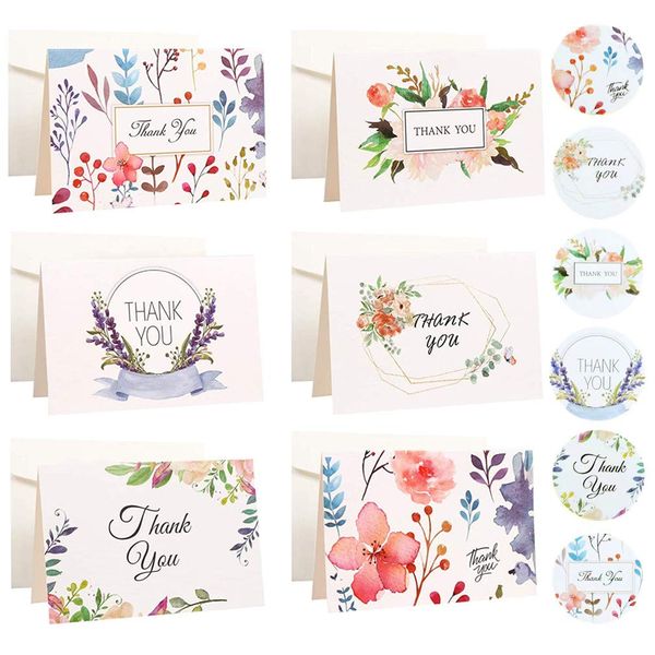 RuiChy 18 Pcs Thank You Cards with Gift Stickers and Envelopes 6 Different Floral Thank You Message Cards for Thanksgiving Thanksgiving Day Mother's Day Anniversary Wedding Mini Thank You Cards