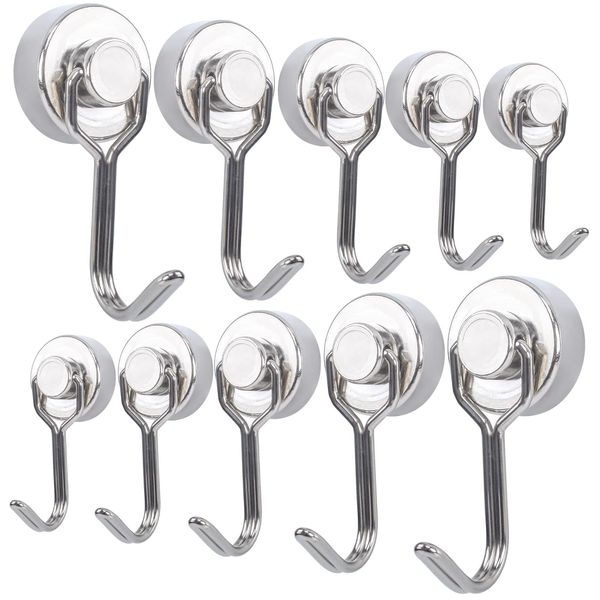 Super Strong Magnetic Hook, Strong Neodymium Magnet, Stainless Steel Magnetic Hook, Rust Resistant, Wall Mounted, Hook, Diameter 0.8 inches (20 mm), Suitable for Classrooms, Entryways, Kitchens, Refrigerators, Offices, Bathrooms, Set of 10