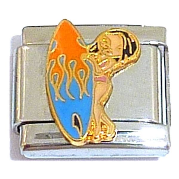 Girl With Surf Board Italian Charm