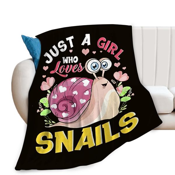 Just A Girl Who Loves Snails Blanket Cute Snail Decor Throw Blanket Gifts for Girls Boys Snail Lover Super Warm Soft Plush Lightweight Fleece Flannel Bedding Blanket for Kids Adult Men Women 50"X40"