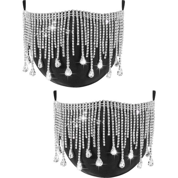 SATINIOR 2 Pieces Rhinestone Masquerade Masks for Women Rhinestones Face Masks Clear Rhinestone Silver Masquerade Masks Sparkly Rhinestones Mesh Masks