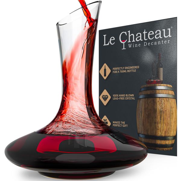 Le Chateau Red Wine Decanter - Hand Blown, Lead-Free Crystal Glass Decanter and Wine Aerator - Full Bottle (750ml) Wine Decanters and Carafes - Elegant Wine Carafe, Wine Gifts and Wine Accessories