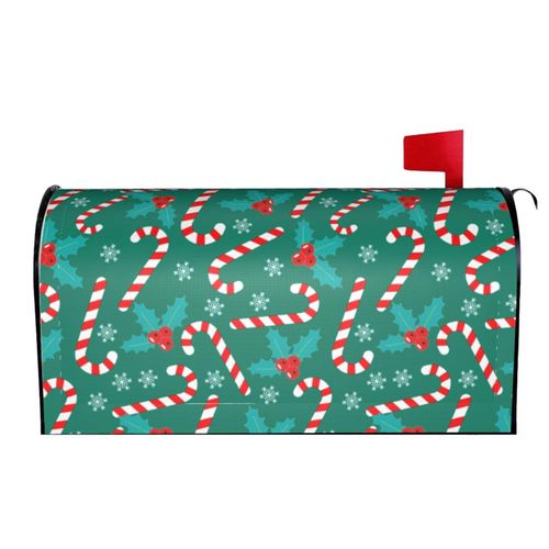 Sweet Candy Canes Berry Mailbox Covers Magnetic Standard Size Mailbox Wraps Letter Post Mailbox Cover 21" X 18" for Holiday Garden Yard Decor