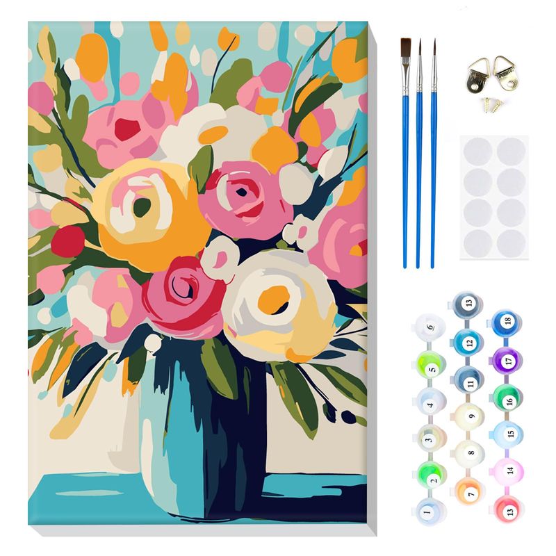 MOGTAA Paint by Numbers for Adults Beginner with Frame, Flowers in Vase ...