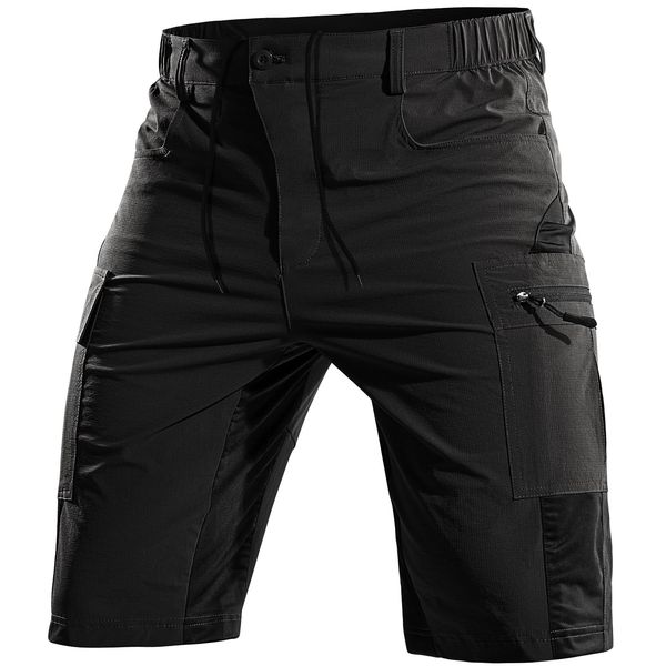 Cycorld Kurze-Hosen-Herren,Wanderhose MTB Hose Herren Kurz Atmungsaktiv Schnelltrocknende Bermuda Cargo Shorts Arbeitshosen Männer Kurz Radhose Fahrradhose Mountainbike(Schwarz,L)