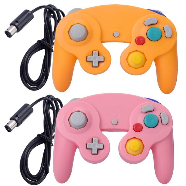 ONE250 2 Pack Classic Shock Joypad Wired Controller, Compatible with Wii NGC Gamecube Game Cube (Pink & Yellow)