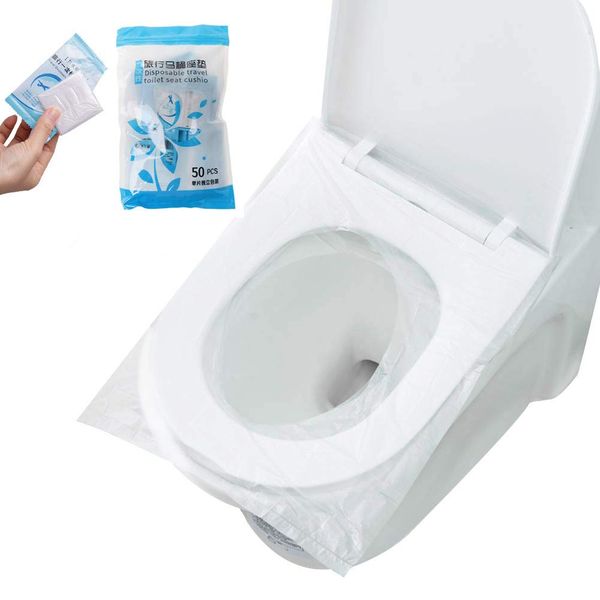 Surplex 50 Pcs Disposable Toilet Seat Covers Plastic, Antibacterial Waterproof Portable Potty Seat Cover for Kids Pregnant Travel Hospital Public Toilet Hotel, Individually Wrapped Pocket Size