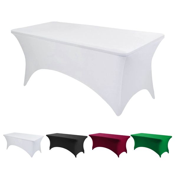 Stretch Spandex Tablecloths (6ft, White), Washable Rectangular Patio Tablecloths, Stretchable Spandex Fitted Wedding Party Banquet Kitchen Holiday Event Decorative Tablecloths[183Lx75Wx75H]