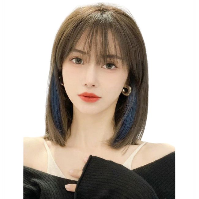 (ueexuihao) Women's Wig Set Women Short Hair Wig Set Fashion Trend Wig Medical Wig Gradient Smog Blue Cute Natural Heat Resistant Ladies Long Ladies Medium Women's Wig (Smog Blue)