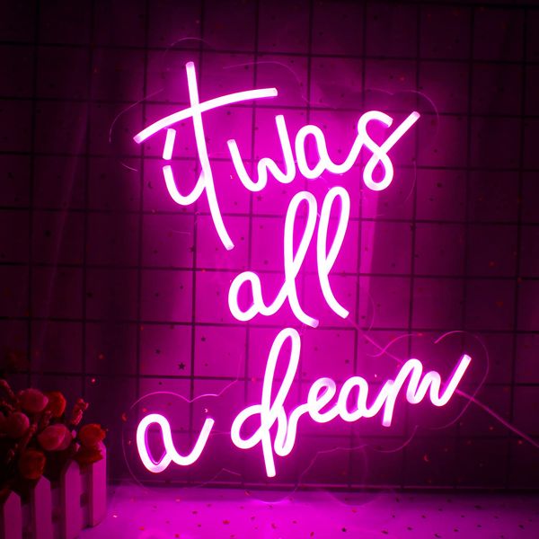 Wanxing Neon Sign Lights Signs Letters LED Neon Lights for Bedroom Happy Light for Wedding Decoration Birthday Party Girls Bedroom Wall Decor (it was all a dream pink)