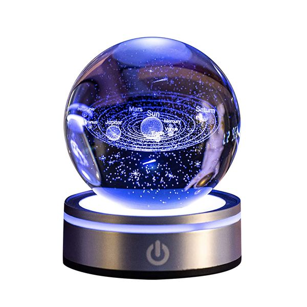 3D Solar System Crystal Ball,Crystal Ball Night Light with LED Base,Dimmable 3.15 inch Planet Model Nightlight for Home Decoration for Kids Husband Wife,Ornament for Astronomy Enthusiast