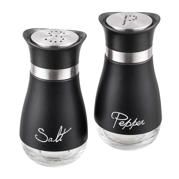 Pack of 2 Salt and Pepper Pots Salt and Pepper Shaker Salt and Pepper Set Salt Shaker Salt Pot Kitchen Accessories (Black)