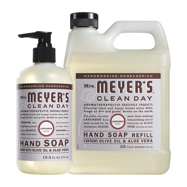 MRS. MEYER'S CLEAN DAY Liquid Hand Soap, Lavender Scent, Set Includes Refill & Bottle, No Size, No Color, 33 + 12.5 Oz, 2 Count,