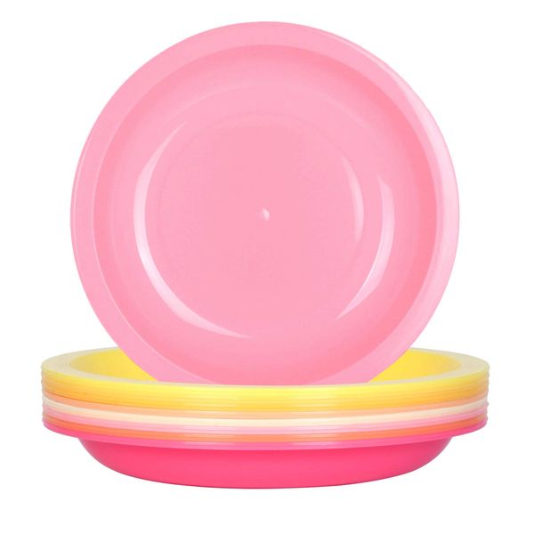 Youngever 9 Pack 20cm Small Plastic Plates, Kids Plates, Re-usable Toddler Plates, Snack Plates, Microwave Safe, Dishwasher Safe, Set of 9 (Pink)