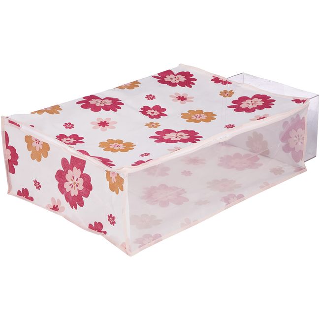 Astro 618-92 Storage Case for Blankets, White, Floral Pattern, Set of 3, Non-woven Fabric, Storage Bag, Soft Case, Foldable, Flower Print, Dustproof, Clear Window Included