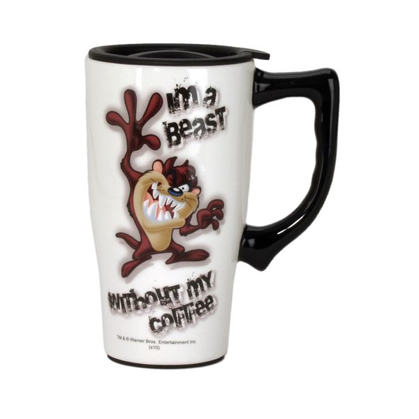 Spoontiques - Ceramic Travel Mugs - Taz I'm a Beast- Hot or Cold Beverages - Gift for Coffee Lovers