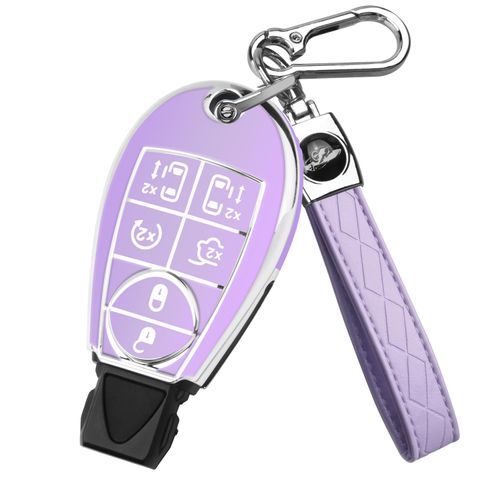 QBUC for Dodge Key Fob Cover, Soft TPU Car Key Protector with Keychain Key Case Compatible with Jeep Challenge Durango Journey Dart Caravan Ram Chrysler (Purple)