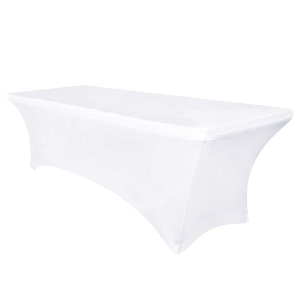 Obstal 6ft Stretch Spandex Table Cover for Standard Folding Tables - Universal Rectangular Fitted Tablecloth Protector for Wedding, Banquet and Party （White, 72 Length x 30 Width x 30 Height Inches）