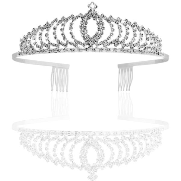 Vofler Silver Tiara Crystal Crown Headband Headpiece Rhinestone Hair Jewelry Decor for Women Ladies Little Girls Bridal Bride Princess Halloween Costume Party Birthday Wedding Pageant Prom with Combs