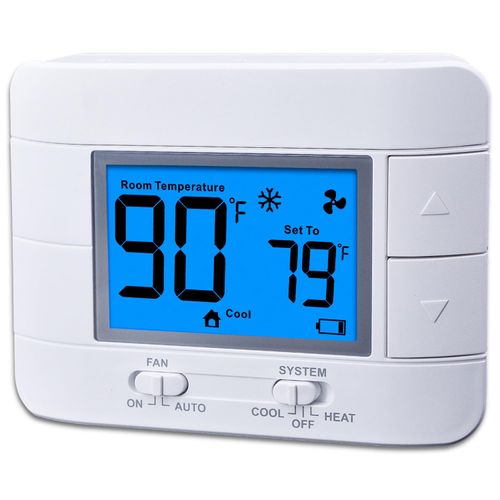 Non Programmable Thermostat for Home - Single Stage 1H/1C, with Room Temperature & Humidity Display and Large Blue LCD