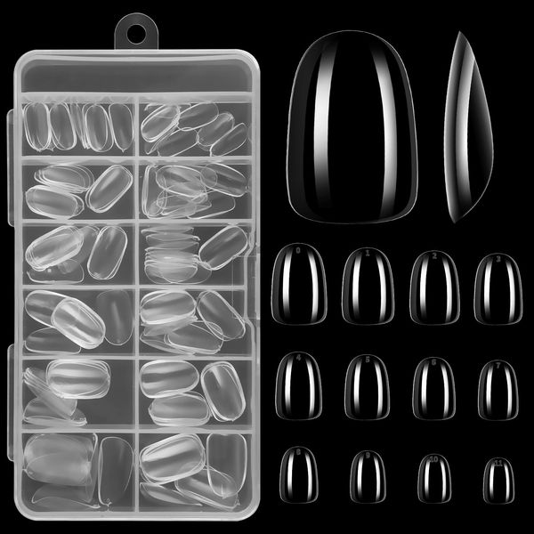 cobee Press on Nails, 120 Pcs PMMA Clear Nail Almond Tips Short Oval Round Fake Nails Tips for Full Cover Nail Extensions False Nail Art Tips with Storage Box for Salons, DIY Manicure, 10 Sizes