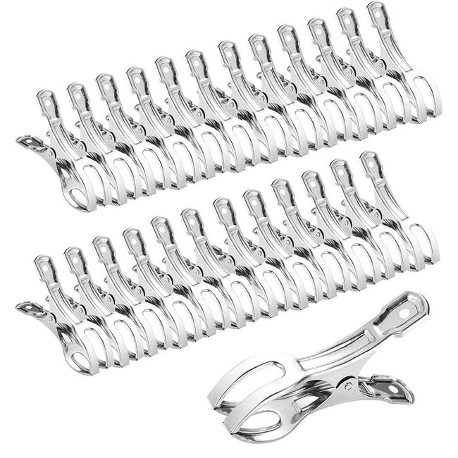 HIRAISM Clothespins Stainless Steel Strong Large Size Windproof Futon Rod Shears Pinch Clothesline (24 Pieces)