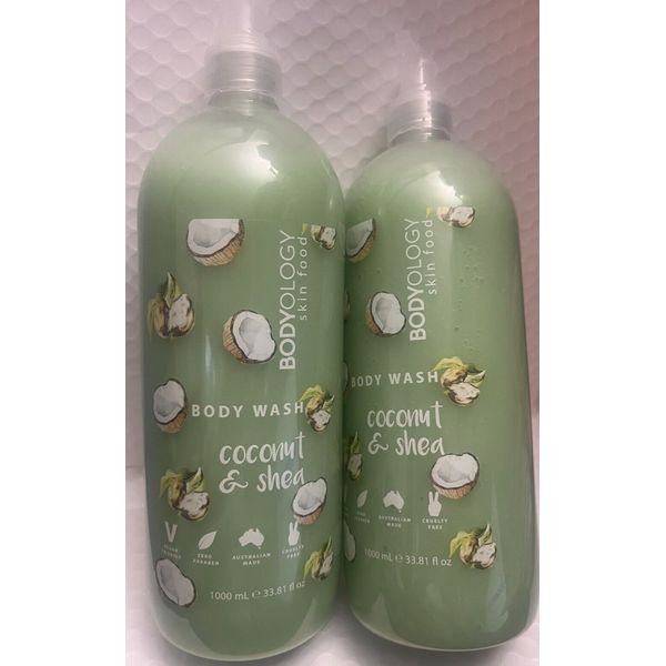 BODYOLOGY SKIN FOOD BODY WASH COCONUT &SHEA 33.8 FLOZ EACH  (2PIECES)