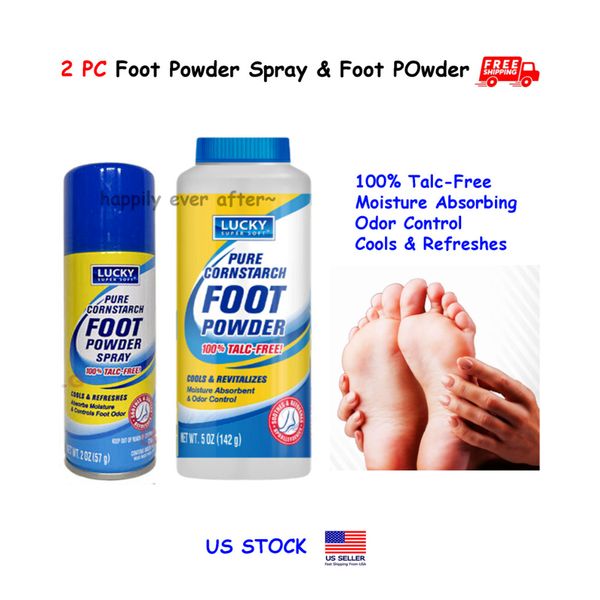 2 PC Lucky FOOT POWDER & FOOT POWDER SPRAY, Cools & Refresh Foot, Odor Control