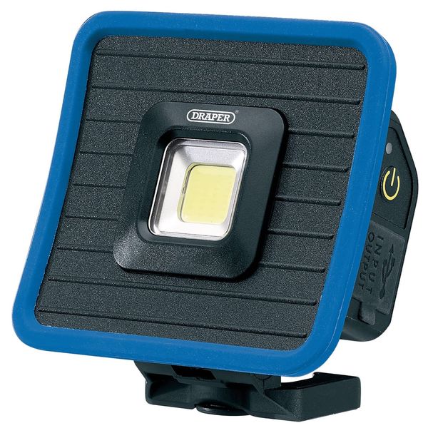 Draper 88595 COB LED Rechargeable Mini Flood Light and Power Bank with Magnetic Base and Hanging Hook, 10W, 1000 Lumens, Blue, USB-C Cable Supplied