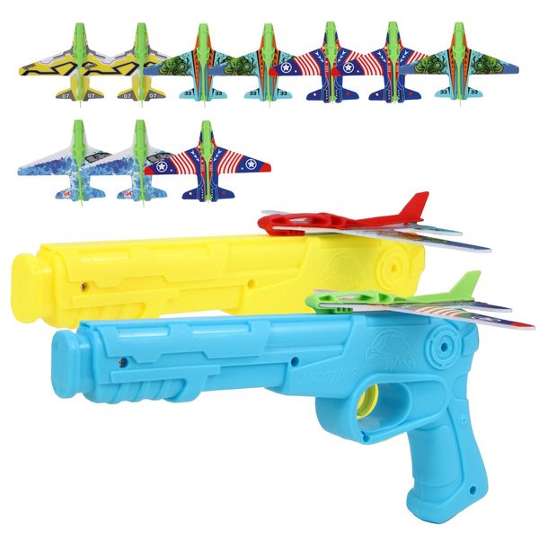 Manmel 12 Pack Airplane Launcher Toys for Kids, 2 Launchers and 10 Foam Glider, Indoor Outdoor Flying Toys for Boys Girls 4-8 Years Old, Plane Party Favors Birthday Gifts for Toddlers