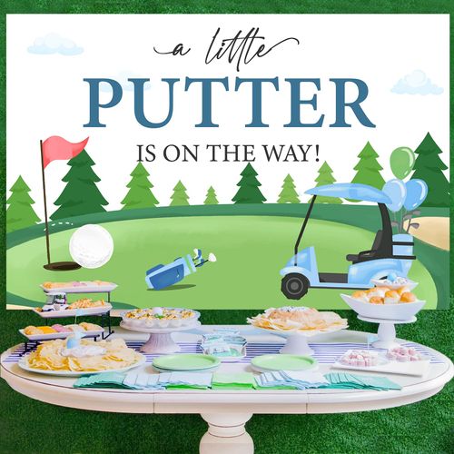 Wonmelody 5 * 3ft Golf Baby Shower Backdrop Decorations A Litter Putter is On the Way Backdrop Banner Blue Green Golf Theme Backdrop Putters Gender Reveal Baby Shower Decorations for Boy Girl