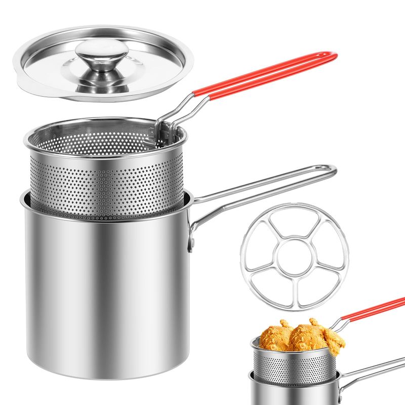 Deep Fat Fryer Set with Strainer Basket and Extended Handle, Stainless ...