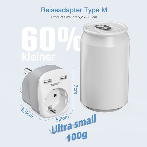 TESSAN South Africa Adapter with 2 USB, 3-in-1 Plug for South Africa, Travel Adapter South Africa, Power Adapter South Africa, Socket Adapter South Africa, Travel Plug Namibia, Travel Adapter Type M